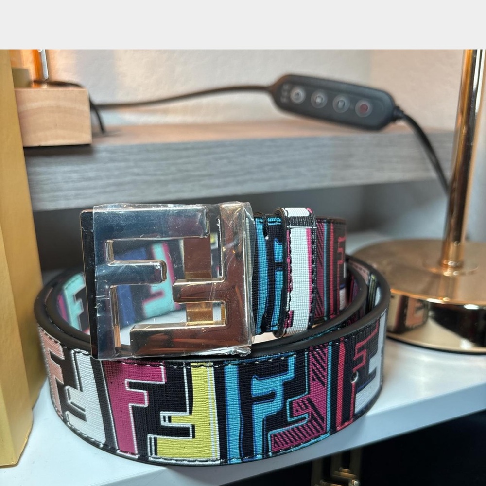 Fendi Vibrant Logo Belt with Silver Buckle